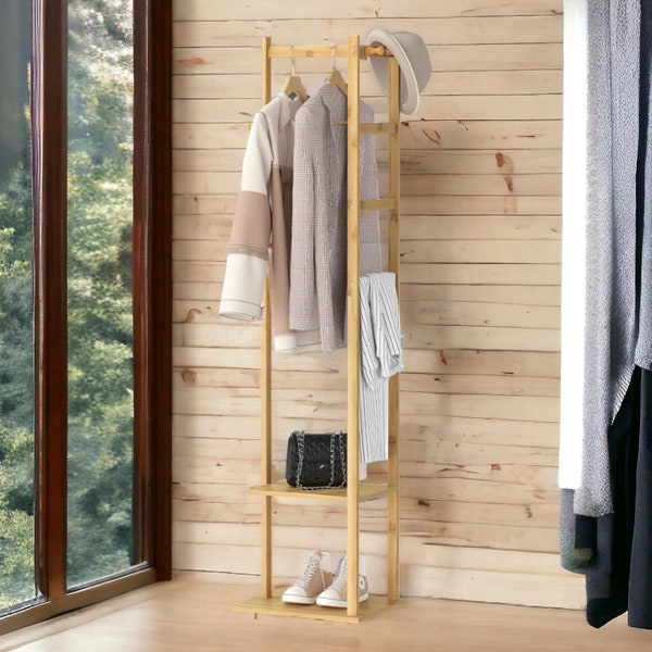 Bamboo Haven: The Eco-Friendly Corner Coat Tree with Storage