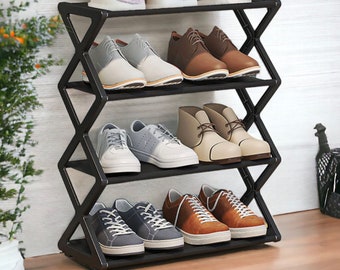 Étagère à chaussures élégante et robuste à 4 niveaux : la solution de rangement ultime pour la maison, le dortoir ou le couloir - Assemblage rapide, design élégant, durabilité maximale