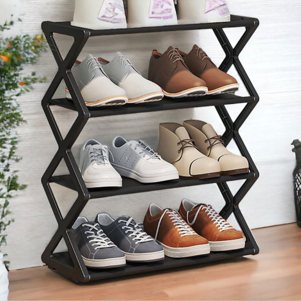 Sleek & Sturdy 4-Tier Shoe Rack: The Ultimate Storage Solution for Home, Dorm, or Hallway - Fast Assembly,Stylish Design, Maximum Durability