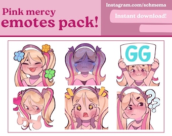 Pink Mercy Emote Pack! ||Streamer|| Twitch, discord, YouTube || cute chibi emotes