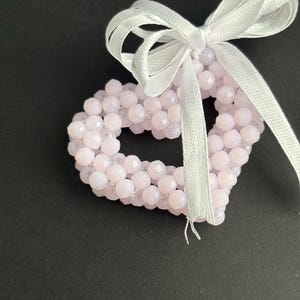 Beaded Heart Ornament, Pink Christmas Tree Decoration, Handmade Bead Holiday Ornament, Romantic Gift for Her, Xmas Stocking Stuffer Gift
