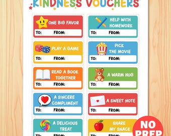 Kindness Vouchers Printable for Kids Random Acts of Kindness Week Activity Classroom Reward Coupons