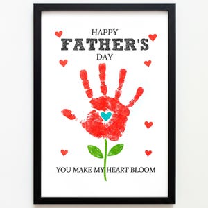 Fête des pères, empreinte de main, fleur, cadeau pour papa, cadeau imprimable, bricolage pour tout-petit, création de bébé, carte facile et significative