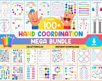 100+ Hand Coordination Worksheets, Fine Motor Skills & Bilateral Coordination BUNDLE, Occupational Therapy Printable Busy Binder PDF