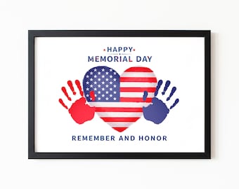 Memorial Day Handprint Craft: USA Flag Heart Keepsake (PDF/PNG Digital Download