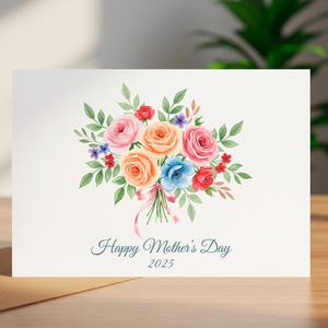 Carte de voeux pour la fête des mères avec bouquet printanier de fleurs à l'aquarelle
