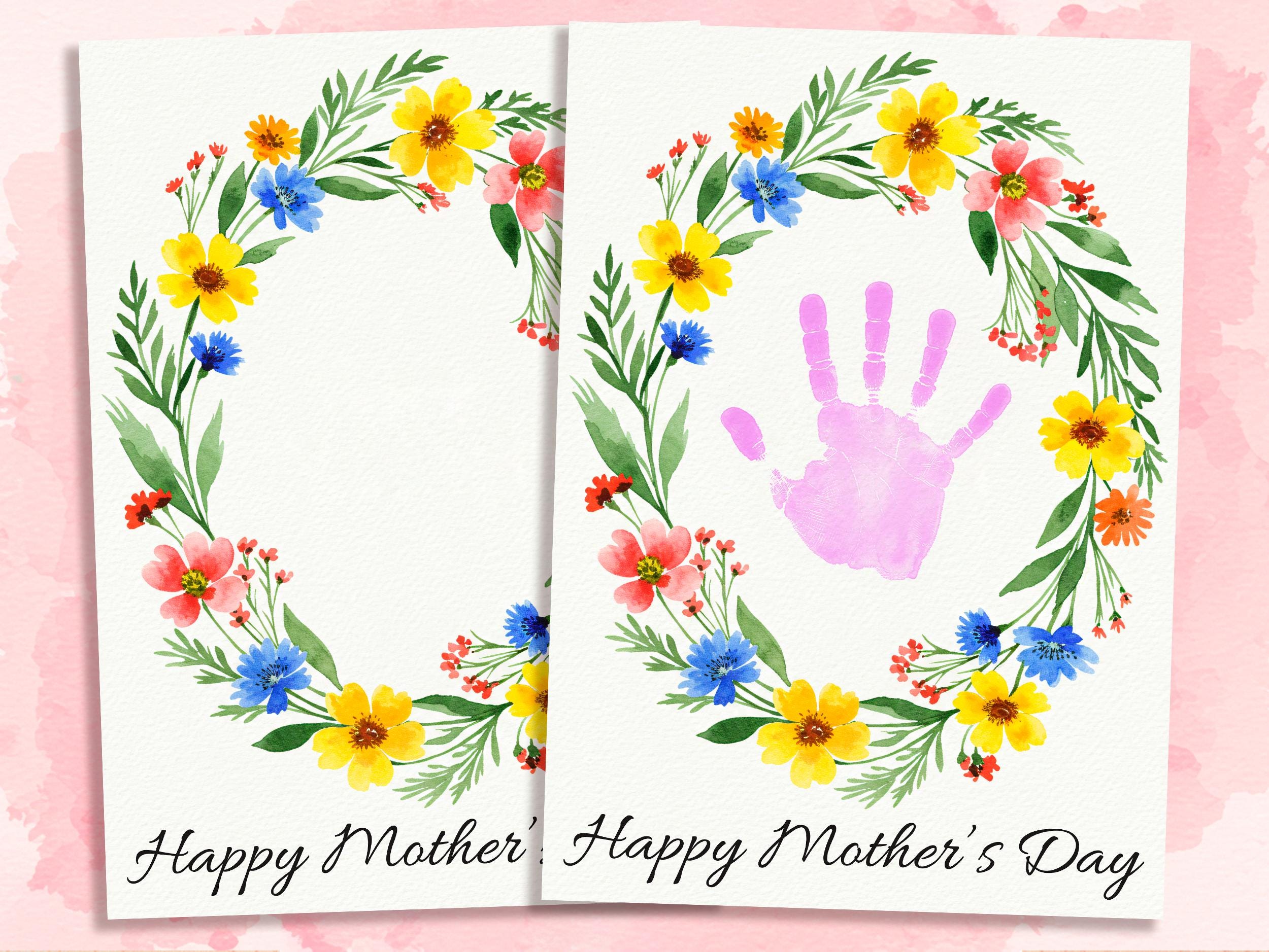 First Mother's Day Handprint Art: Floral Wreath Keepsake (PDF) - Etsy