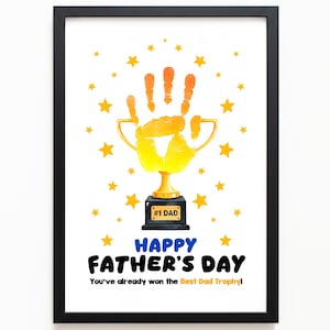 Trofee #1 vader afdrukbare vaderdag handafdruk ambacht beste vader aandenken peuter voorschoolse activiteit cadeau