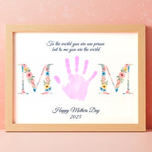 Muttertag Handabdruck Andenken Handwerk druckbare Geschenk für Mama Blumen MOM Gedicht Kunst Aktivität für Vorschulkinder DIY Handabdruck Karte Spaß