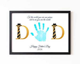 Father's Day Handprint Craft DAD Hat Tie Art Printable Gift Keepsake Quote Toddler Preschool Easy DIY Activity