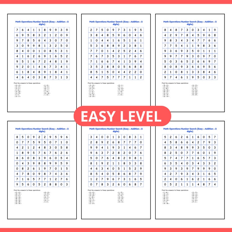 Printable Math Operations Number Search Puzzles for Kids Fun Addition Worksheets for Grades 1-3 ...
