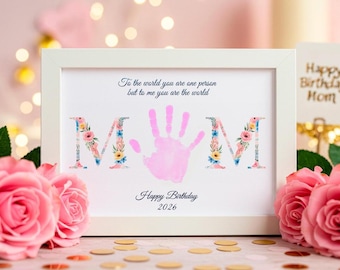 Floral MOM Handprint Art: Birthday Gift for Mom (PDF/PNG Downloadable)