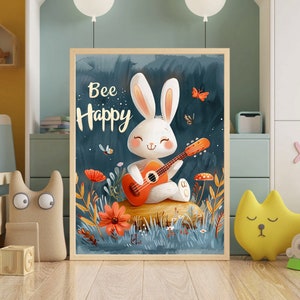 Rabbit clipart, happy birthday, cute bunny, kids gifts, happy bunny, playing guitar, cute bunny, animal, animal clipart