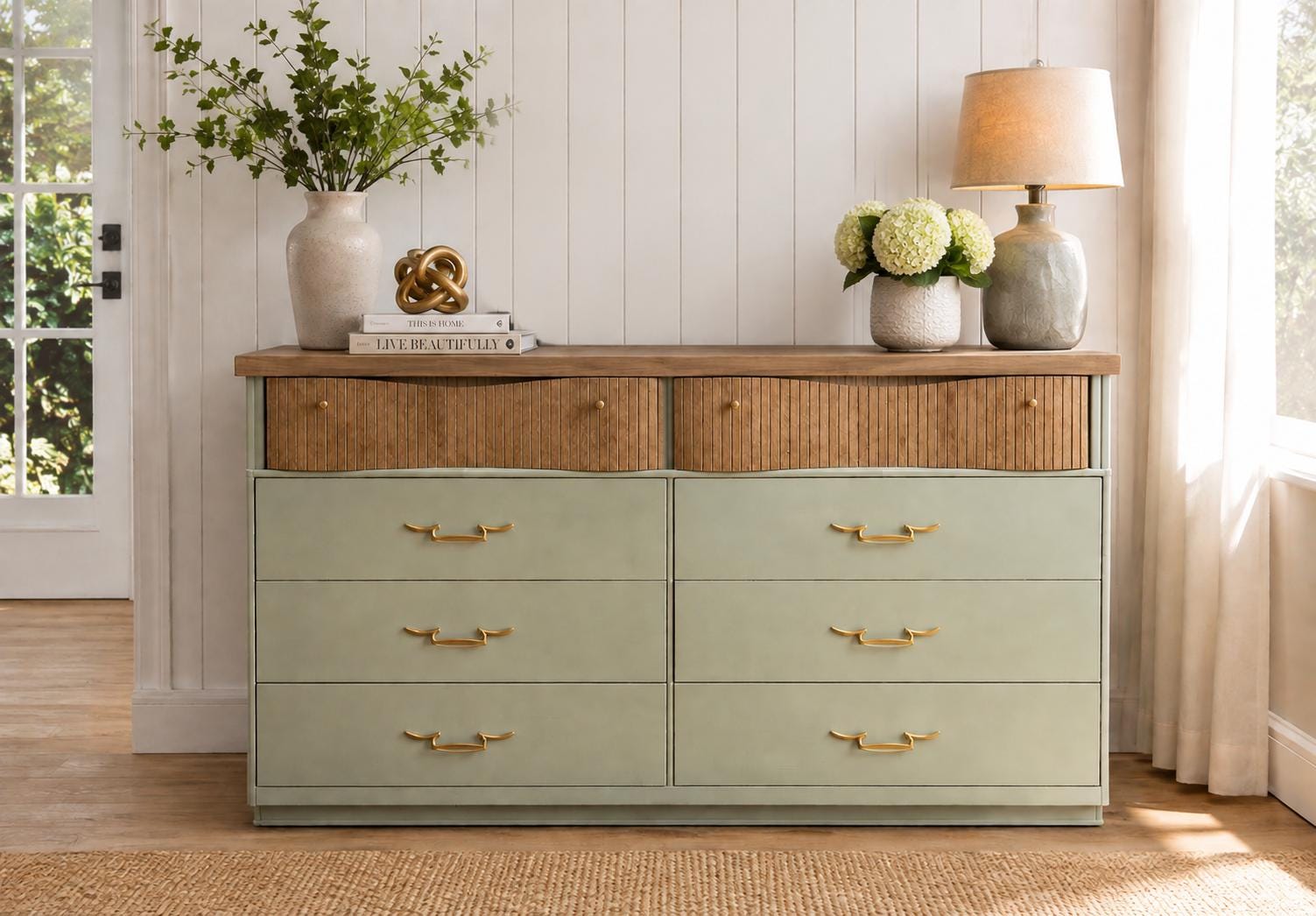 sage green dresser Reeded Size:Large Adult / X-Large Adult fuzzy W 120 x D Floral Cotton Midi Dress Nursery