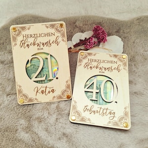Geldgeschenk Geburtstag  – Personalisierte Holz-Karte mit Gravur & Zahl – Originelle Geldverpackung für runden Geburtstag - Wunscherfüller