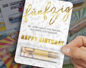 Geldgeschenk 50. Geburtstag – Lustiges Geldgeschenk Geburtstag mit Spruch – Originelle Geldverpackung zum 50. Geburtstag für Mann & Frau