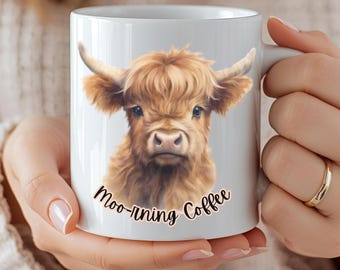 Highland Cow Coffee Mug | Watercolor Farmhouse Kitchen Decor