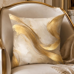 Gold Abstract Throw Pillow Beige Neutral Pillow Modern Decorative Pillow Cream Couch Pillow Gold Home Decor