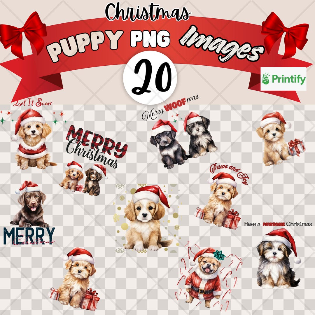 Christmas Puppy PNG Clipart Bundle: Holiday Dog Stickers (instant ...