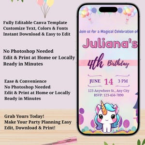Editable Birthday Invitation Template Canva Instant Download Printable Kids Party Invite