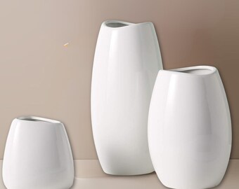 White Ceramic Vase Set of 3 Flower Vases, Handmade Pottery Vase, Flower Vase For Room, Pottery Clay Vase, Vase For Table Decoration