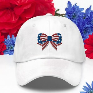 Coquette Bow Hat, USA Patriotic, Memorial Day Ponytail Hat, Embroidery USA Baseball Cap, Trucker 4th Of July, Election