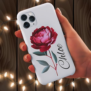 Gepersonaliseerde bloemen iPhone schattig telefoonhoesje, aangepaste rozen bloemen luxe hoes voor iPhone 15 13 12 11 Plus Pro, Wildflower stoere Magsafe-hoes