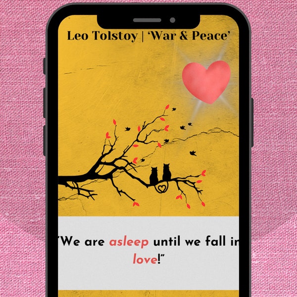 Phone Wallpaper w/ Literary Quote | "Until We Fall In Love" Leo Tolstoy Quote | Cat Phone Wallpaper | Romantic Phone Wallpaper