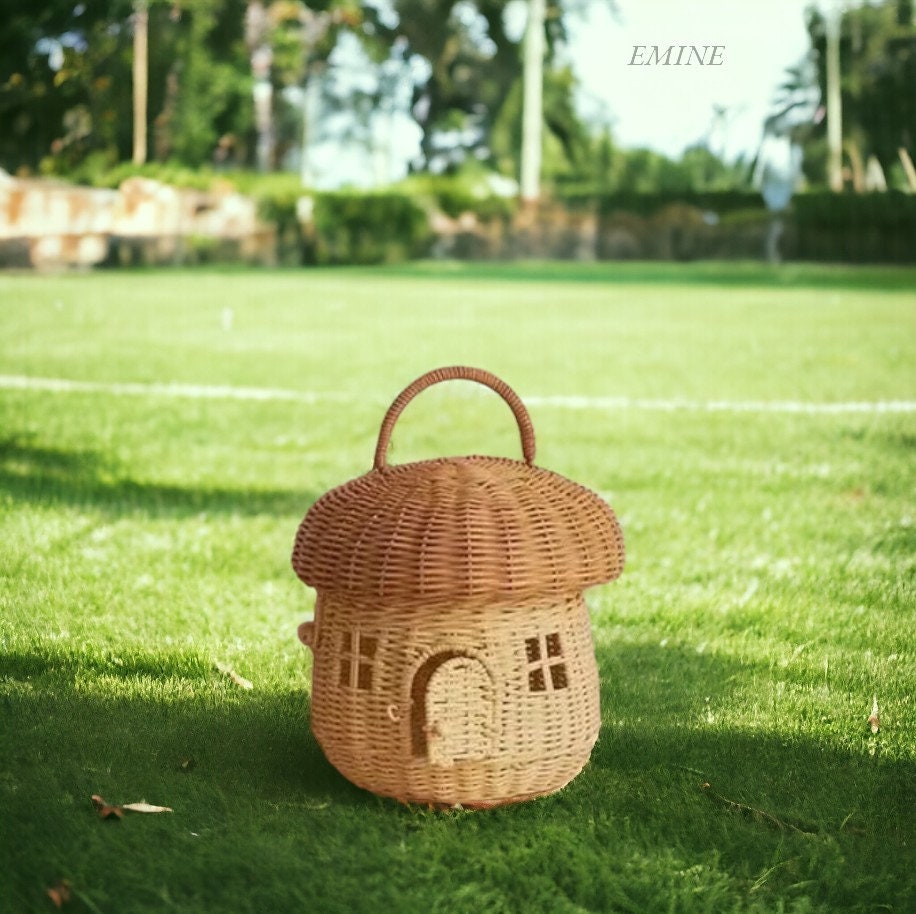 Basket Rattan Mushroom House, Picnic Basket House, Handwoven Basket