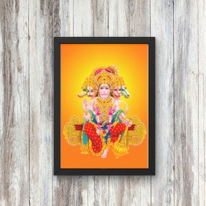 Sticaro | Premium Hindu Lord Panchamukh Hanuman God | Religious Framed Photo for Wall and Pooja Room