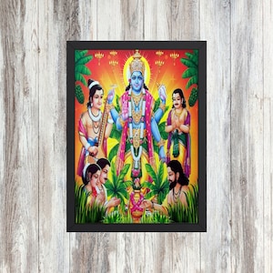 Sticaro | Premium Hindu Sathya Narayana Swamy God | Religious Framed Photo for Wall and Pooja Room