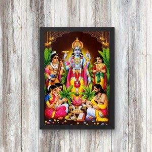 Sticaro | Premium Hindu Satya Narayana Swamy God | Religious Framed Photo for Wall and Pooja Room