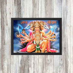 Sticaro | Premium Hindu Lord Panchamukh Hanuman God | Religious Framed Photo for Wall and Pooja Room