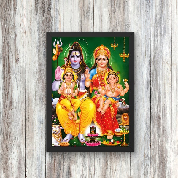 Sticaro | Premium Hindu Lord Shiva Family | Religious Framed Photo for Wall and Pooja Room