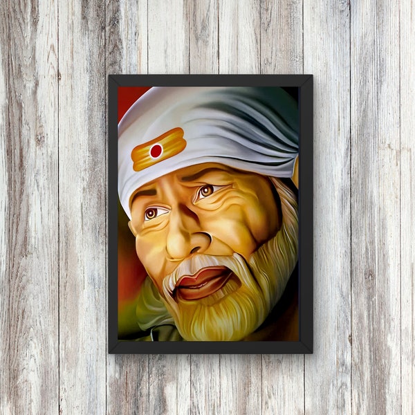 Sticaro | Premium Hindu Lord Sai Baba  | Religious Framed Photo for Wall and Pooja Room