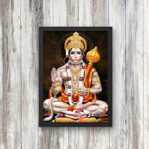 Sticaro | Premium Hindu Lord Hanuman God | Religious Framed Photo for Wall and Pooja Room