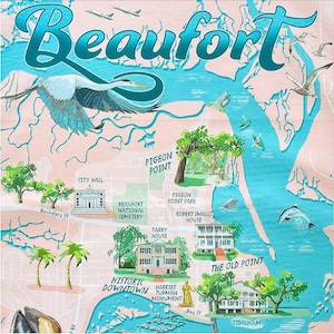 Tea Towel - Illustrated Map of Beaufort SC