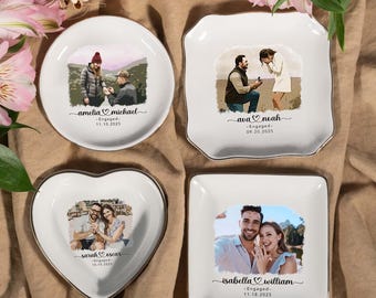 Couple Jewelry Dish, Engagement Gift For Her, Engagement Ring Dish, Anniversary Gift For Her, Couple Photo Trinket Dish