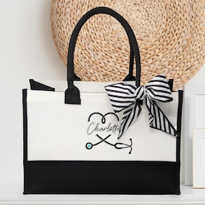 Heart Stethoscope Tote, Nurse Appreciation Gift, Nurses Day Gift, Personalized Nurse Bag, Nursing School Bag, Canvas Shoulder Nurse Bag