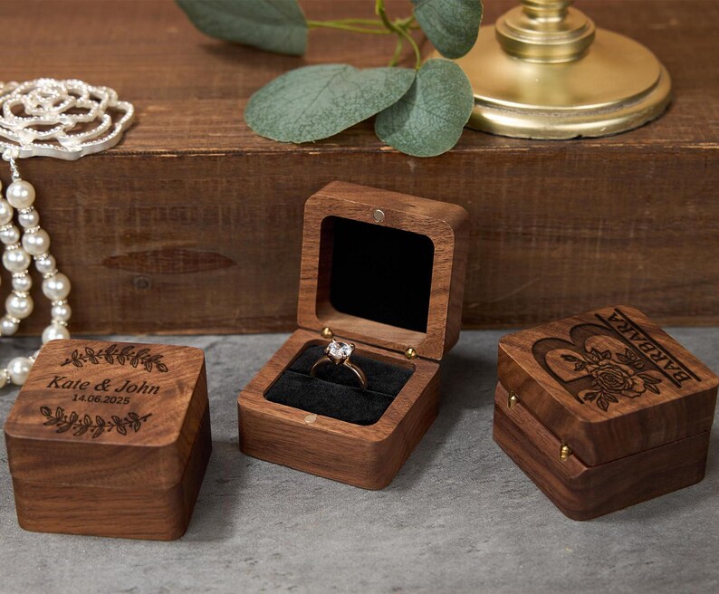 Wedding Rig Box Personalized Walnut Wood Ring Box, Engraved Proposal Engagement Wedding ...