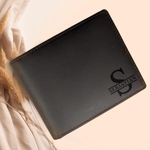 Cartera de cuero RFID personalizada, cartera de cuero genuino grabada personalizada, regalo de aniversario para él, esposo, novio, hombres, padre, papá