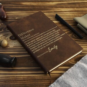 Custom Engraved Leather Journal, Difference Maker Notebook, Personalized Gift