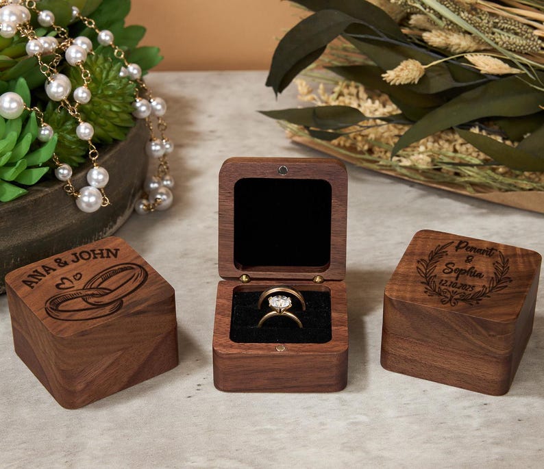 Wedding Rig Box Personalized Walnut Wood Ring Box, Engraved Proposal Engagement Wedding ...
