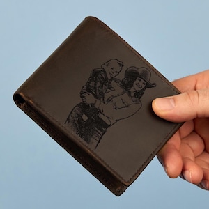 Personalized Engraved Men&#39;s Photo Wallet, Leather wallet for Him,Picture Wallet,Gifts for Husband, Boyfriend,Dad,Fathers Day Gifts Free Box