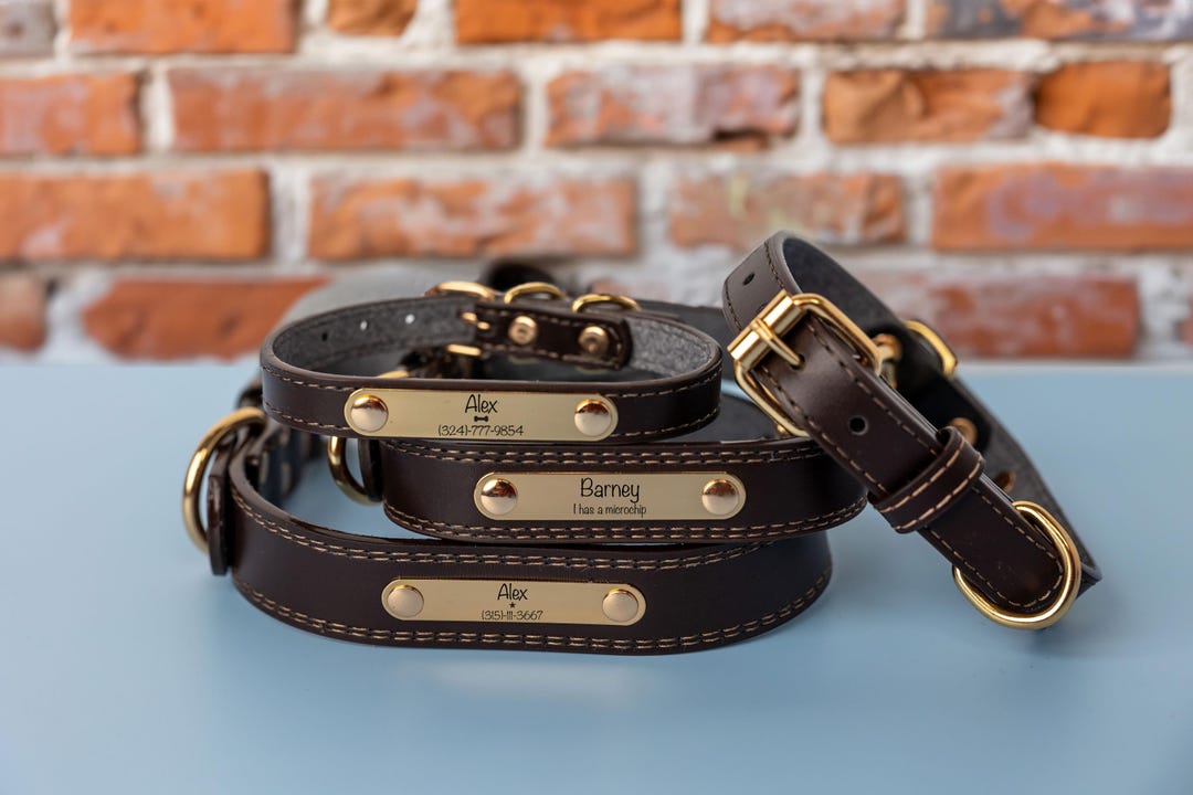 Leather Dog Collar, Personalized Dog Collar, Engraved Leather Dog ...