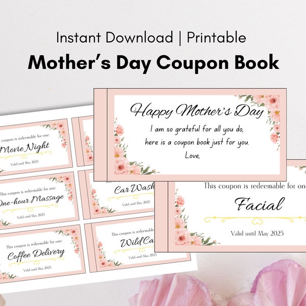 Mother’s Day Coupon Book | Printable Digital Download | Mother’s Day gift | Coupon Book, gift for mom, wife, last minute gift, custom gift