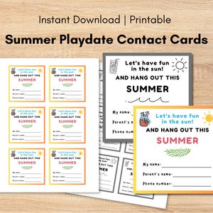 Sommer Playdate Karten | Druckbar | Kinder kontaktieren, in Kontakt bleiben, Visitenkarten, Let's Play in der Sommerpause, Spielverabredungen Visitenkarten