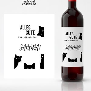 Weinetikett personalisiert zum Geburtstag, Aufkleber Etikett für Flaschen zum Geburtstag, einfach für jeden Anlass, Katzenmotiv