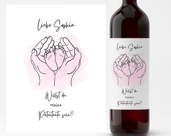 Wine label personalized godmother/godfather, bottle sticker label with heart, do you want to be my godmother/godfather?