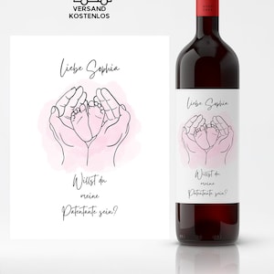 Etichetta vino personalizzata madrina/padrino, etichetta adesiva bottiglia con cuore, vuoi essere la mia madrina/padrino?